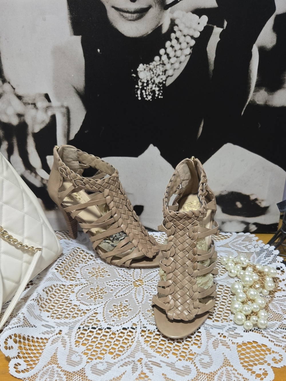 Vince Camuto Braided Strappy Heeled Sandals - Beige